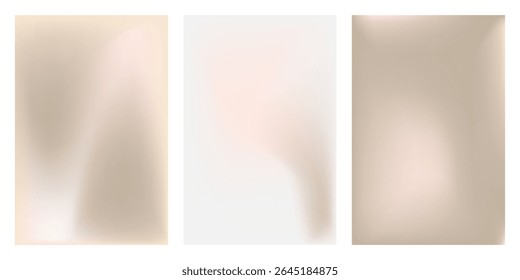 Vector simple and soft light backdrop. pearl cream gradient  posters set. Pastel beige smooth mesh shapes y2k aesthetic.