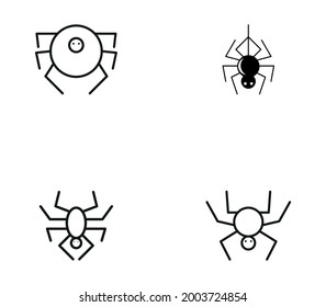 Vector simple spiders. Black spiders on a white background. Set of black spiders. Flat vector illustration.  