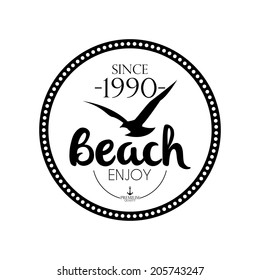 Vector Simple Stylish Black And White Beach Related Label