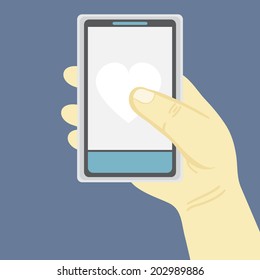 Vector simple stylization: man's hand holding a phone