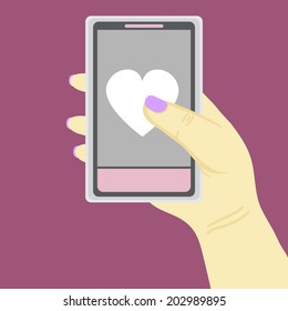 Vector simple stylization: woman's hand holding a phone