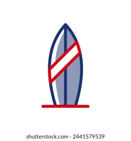 Vector simple surfboard icon. This icon can be useful in industries such as beach resorts, water sports, online stores specializing in sports equipment, tourism and outdoor recreation. 