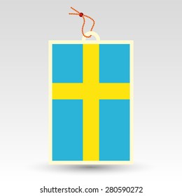 vector simple swedish price tag - symbol of made in sweden - label with national flag and string
