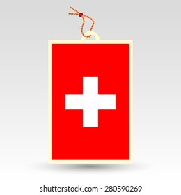 vector simple swiss price tag - symbol of made in switzerland - label with national flag and string