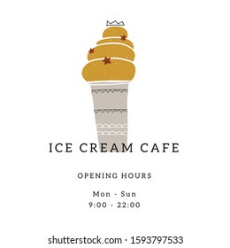 Vector simple template for shop or cafe with hand drawn ice-cream. For business identity and branding. For ice cream party or greeting card.