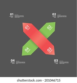 Vector simple template. Two double-arrows in fresh colors. Template with place for your content. 