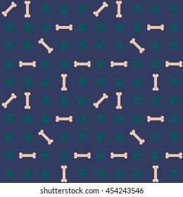 Vector simple texture with Bones and Paws. Cute animals background in flat design style. Dogs and cats texture.