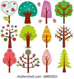 Vector of simple Trees in pastel color. A set of cute and colorful icon collection isolated on white background