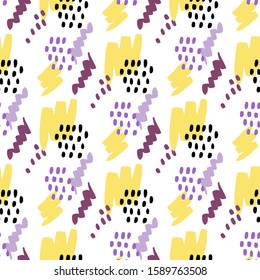 Vector simple trendy seamless pattern of abstract shapes, doodles. Colorful light style of this background for your design.