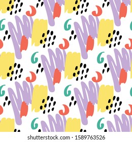 Vector simple trendy seamless pattern of abstract shapes, doodles. Colorful light style of this background for your design.