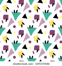 Vector simple trendy seamless pattern of abstract shapes, doodles. Colorful light style of this background for your design.