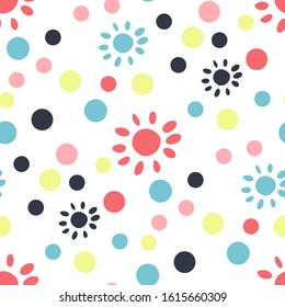 Vector simple trendy seamless pattern of abstract shapes, doodles. Colorful light style of this background for your design.
