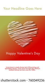 Vector simple valentine card template with modern heart illustration made from white stripes