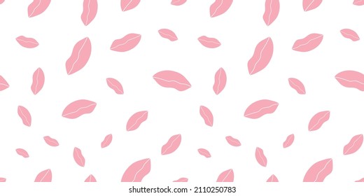 vector simple valentines day pattern with pink kiss lips scattered on white background love