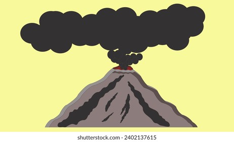 is a vector of a simple volcano, emitting black smoke