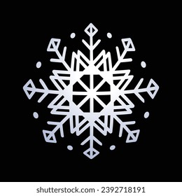 Vektorschlichte, weiße Schneeflocken-Symbol-Grafik einzeln auf schwarzem Hintergrund.