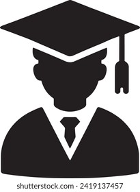 The vector is a simple, yet powerful black silhouette of a graduate with a mortarboard cap.