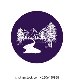 vector simplified hand drawn  illustration of a violet sketchy landscape. Nature and environment themes, design element, printed goods, interiors and places decoration.
