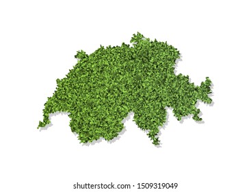 Vector simplified illustration icon with green grassy silhouette of Switzerland map. White background