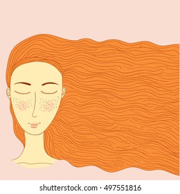 Vector simplified image of a young blonde with a pale skin on a pink background. Girlish themes, illustration for women informational sources (magazines, books, papers), sites and blogs.