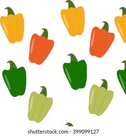 Vector simplified pattern made with four kinds of peppers. Food and kitchen theme, illustration or design element for canned production, whole foods and markets decoration.