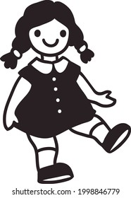 vector simplified primitive outline drawing of baby girly doll
