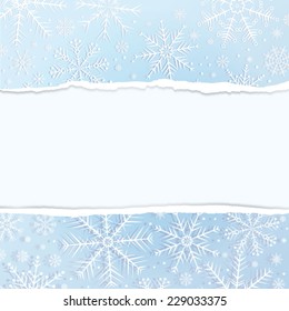 Vector simply winter torn paper with flakes. Banner/background/wallpaper with winter themes. Snowing. Colors - white, blue. Eps 10 vector file. 