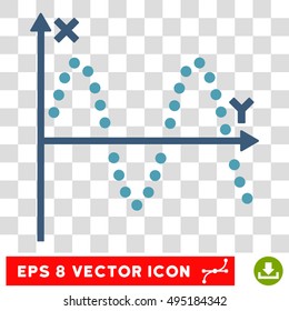 Vector Sine Plot EPS vector pictograph. Illustration style is flat iconic bicolor cyan and blue symbol on a transparent background.
