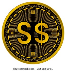 Vector of Singapore Dollar Digital Currency in gold and black colors on a white background.