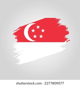Vector Singapore flag Brush stroke with grunge background template