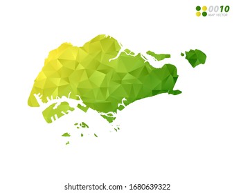 Vector Singapore map green and yellow polygon triangle mosaic with white background. style gradient.