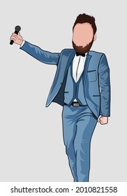 vector singer in suit hold mike