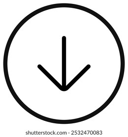Ícone de seta única para baixo na divisa do vetor. Perfeito para aplicativos e interfaces web, infográficos, apresentações, marketing, etc.
