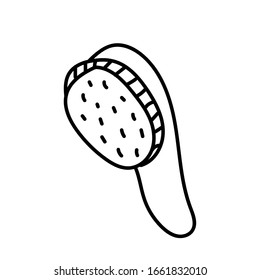 Vector single bamboo hairbrush. Ecological illustration doodle black line on a white isolated background. Design for social media, web, cards, textiles, wrapping paper, packaging, prints, coloring.