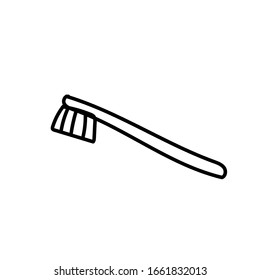 Vector single bamboo toothbrush. Ecological illustration doodle black line on a white isolated background. Design for social media, web, cards, textiles, wrapping paper, packaging, prints, coloring.