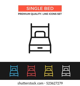 Vector single bed icon. Hotel room booking options, furniture. Premium quality graphic design. Signs, outline symbols, simple thin line icons set for websites, web design, mobile app, infographics