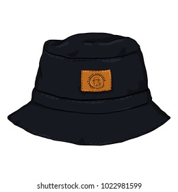 Vector Single Black Cartoon Bucket Hat. Front View. Urban Fashion.