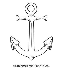 Vector Single Black Penciling Sketch Illustration - Marine Boat Anchor