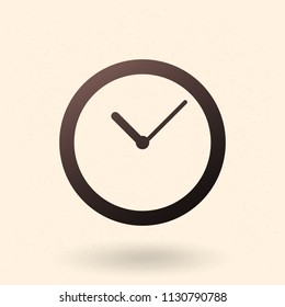 Vector Single Black Silhouette Icon - Round Minimalist Clock