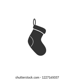 Vector Single Black Silhouette Icon - Christmas Sock. Vector icon.