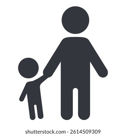 Vector Single Black Silhouette Icon - Father and Kid