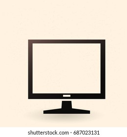 Vector Single Black Silhouette Icon - Flat LCD Monitor