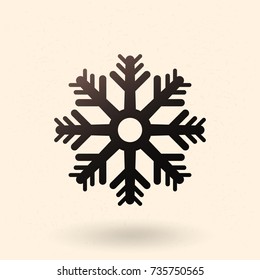 Vector Single Black Silhouette Icon - Abstract Decoration Snowflake Symbol