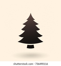 Vector Single Black Silhouette Icon - Pine Tree