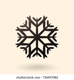 Vector Single Black Silhouette Icon - Abstract Decoration Snowflake Symbol