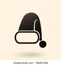 Vector Single Black Silhouette Icon - Santa Claus Hat. Christmas Symbol.
