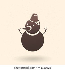 Vector Single Black Silhouette Icon - Snowman. Christmas Decoration.