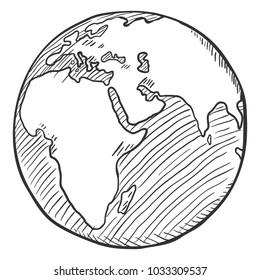 Vector Single Black Sketch Globe Illustration. Planet Earth.