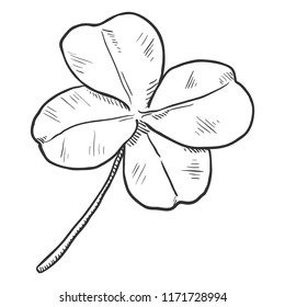 Vector Single Black Sketch Illustration - Four-Leaf Clover