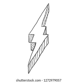 Vector Single Black Sketch Thunderbolt Symbol on White Background